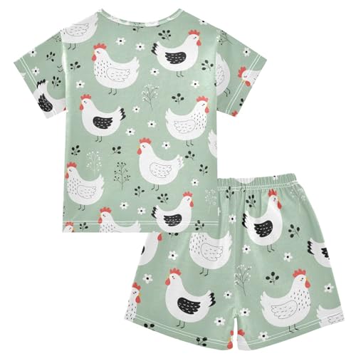 Pajama Short Sets Chicken Pattern with Flowers Soft Cotton Summer Sleepwear 2 Piece PJS Size 5-14T2