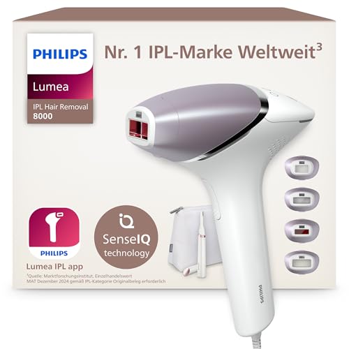 Philips Lumea IPL Series 8000 – IPL-Gerät zur Haarentfernung, Alternative zur Laser-Haarentfernung, inkl. Trimmer und 4 Aufsätzen für Körper, Gesicht, Bikinizone & Achseln (BRI949/00)