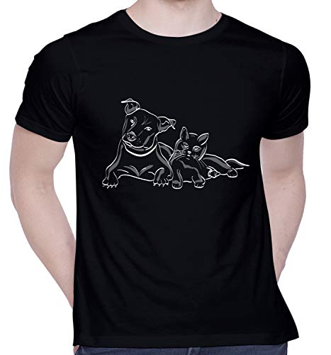 Image of CreativiT Graphic Printed T-Shirt for Unisex Dog with cat Tshirt | Casual Half Sleeve Round Neck T-Shirt | 100% Cotton | D00125-37