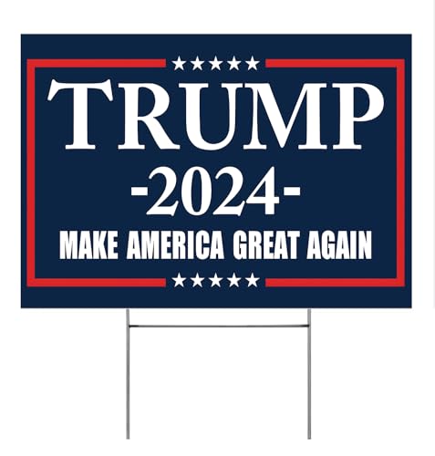 Vrogadso Trump 2024 Political Campaign Election Lawn Yard Sign, 12''x18'' Large, Red, White, Blue, Plastic, Contemporary Style