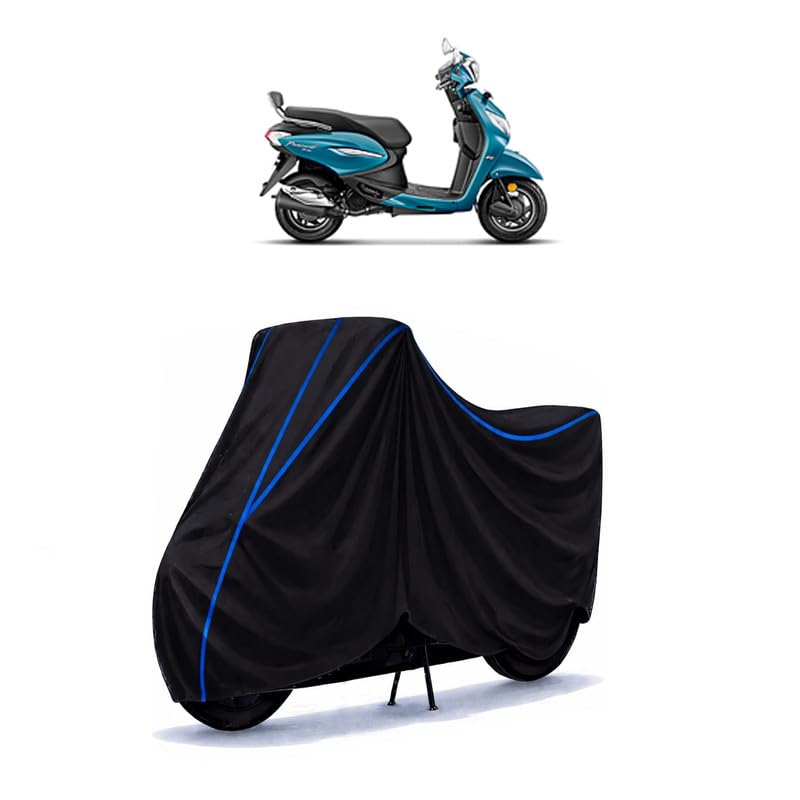 Image of Scooty Cover Water Resistant for Pleasure Plus Xtec Drum Alloy | Universal Scooter & Bike Cover | Heavy Duty UV Dust, Rain & Scratch Protection Weather Indoor Outdoor | Black with Blue Piping