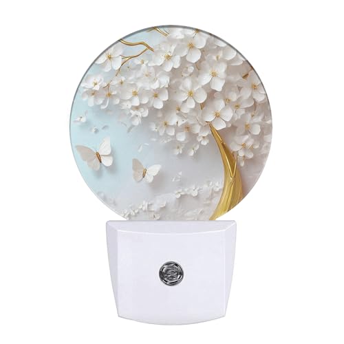 Image of EKOBLA Butterfly and Cherry Blossom Night Light, Floral Night Lights Plug Into Wall with Dusk to Dawn Sensor for Bedroom, Bathroom and Corridor