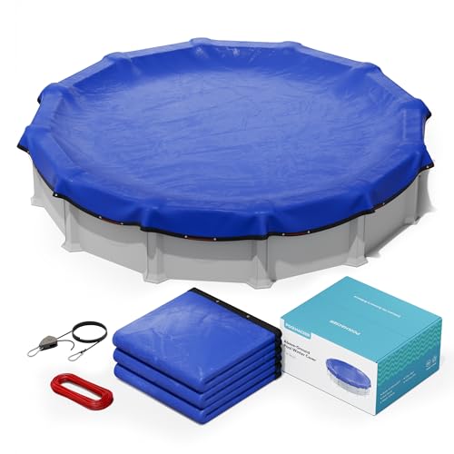 POOLHACKER2024 Upgrade 28 ft Round Winter Pool Cover - Round Pool Cover 28ft Round Above Ground, 4 Foot Overlap Extra Thick 420D Round Pool Cover with Winch and Cable