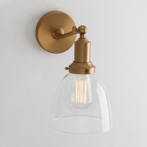 Permo Industrial Vintage Slope Pole Wall Mount Single Sconce With 6.7" Oval Dome Clear Glass Shade Wall Sconce Light Lamp Fixture (Antique) #TOP4