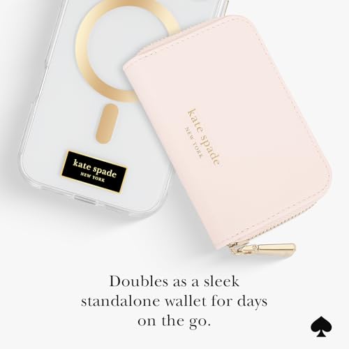 Image of kate spade new york Devin Zip Magnetic Wallet /Card Holder - Compatible with MagSafe Phones and Cases - Chalk Pink