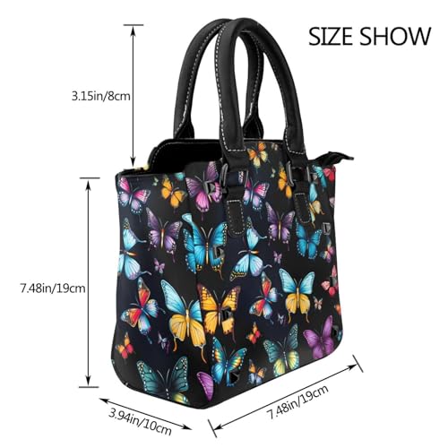 Leather Shoulder Bag for Women, Butterfly Studded Purse Colorful Bird Crossbody Handbags Punk Hobo Bag with Adjustable Strap3