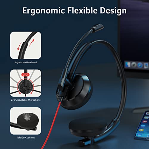 Nubwo Hw03 Usb Headset With Microphone For Pc With In-Line Control,Wired Headphones With Mic For Mac,Laptop,Smartphone,Business & Students Essentials #TOP3