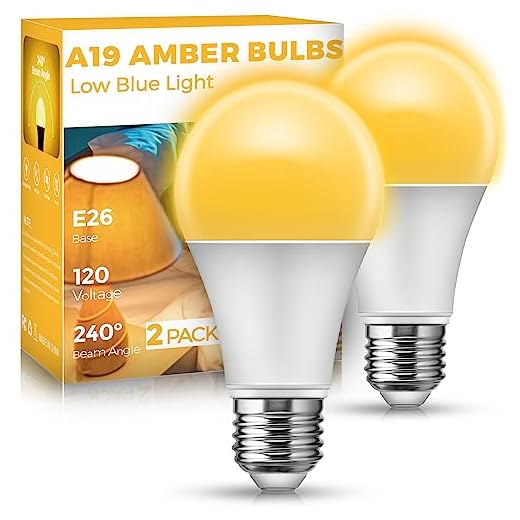 Sleep Light Bulb, Amber Light Bulbs for Sleep Therapy, Blue Light Blocking, 1900K Dim Light Bulbs 60W Equivalent, Mood Soothing Light, E26 A19 Warm Light Bulbs for Bedroom, Nursery, 2 Pack