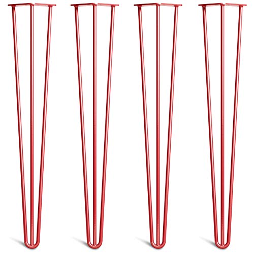 Lot 4 Pieds En Épingle À Cheveux En Acier 10mm Haute Qualité - Style Milieu 20ème Siècle - Protège-Pieds, Guide Installation, Vis Inclus - Disponible Dans 10-86cm Et Une Gamme Complète De Finitions