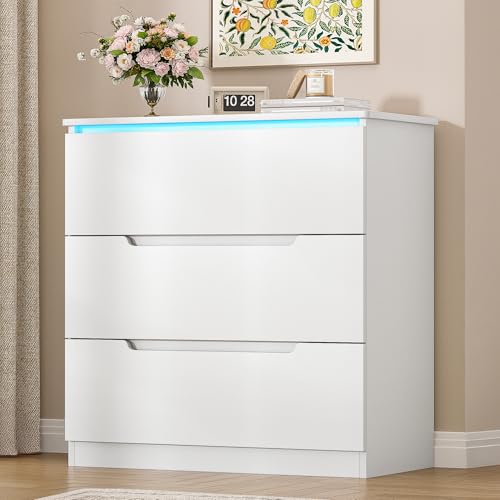 Hzuaneri Kommode, Mit LED-Beleuchtung, Kommode mit 3 Schubladen und 1 Tür, Spind mit Beleuchtung, Moderner Stil, Geeignet für Wohnzimmer und Schlafzimmer, 40 x 70 x 80 cm, Weiß DC01303XEU Hzuaneri Kommode, Mit LED-Beleuchtung, Kommode mit 3 Schubladen und 1 Tür, Spind mit Beleuchtung, Moderner Stil, Geeignet für Wohnzimmer und Schlafzimmer, 40 x 70 x 80 cm, Weiß DC01303XEU