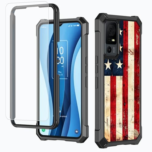 BFDHGQZC Case for TCL 40XE/TCL Nxtpaper 5G /TCL 40X T609DL/T609M 6.56" with Screen Protector,Heavy Duty Dual Layer Hard PC & Soft TPU Bumper Shockproof Protective Cover,Flag