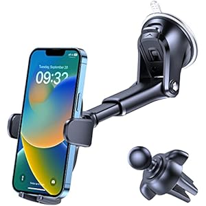 OQTIQ 3-in-1 Car Phone Mount â Dashboard, Windshield & Air Vent Holder with Strong Suction Cup, Adjustable Arm, 360Â° Rotation â Compatible with iPhone & Android Phones