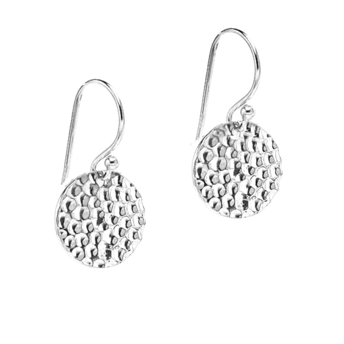 Boucles d'oreilles rondes argent 925 disques martelés pour le quotidien
