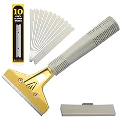 Ehdis Raschietto per vetri con 10 lame in acciaio inox, detergente per vetri professionale da 4 pollici con impugnatura diritta per colla, colore, decalcomanie, piano cottura e forno, Oro