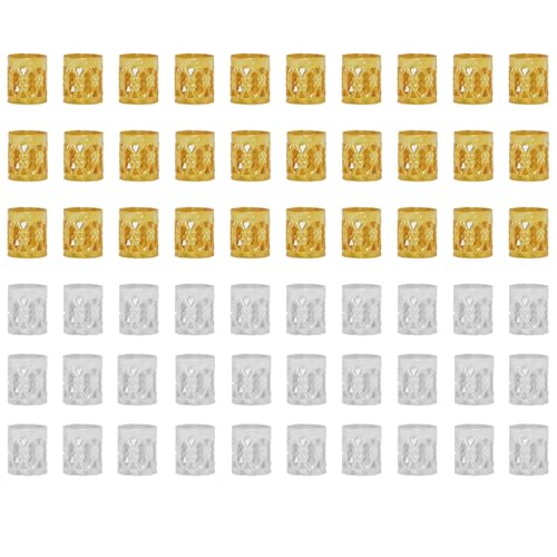 Candados de aluminio para rastas, 60 piezas de metal, adornos para el cabello, adornos para trenzas, accesorios para rastas (dorado y plateado)