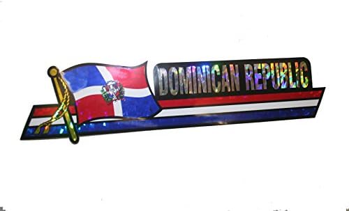 Dominican Republic LONG Country Flag Metallic Bumper Sticker Deca...