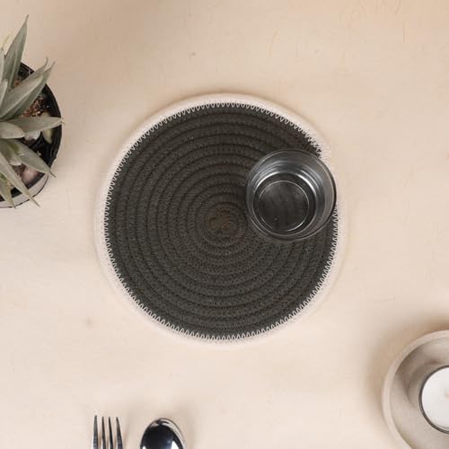 Image of DENOVA Cotton Rope Trivet for Hot Pots and Pans - Handcrafted Round Table Mat, Heat-Resistant Surface Protector (Olive & Cream, Pack of 2)