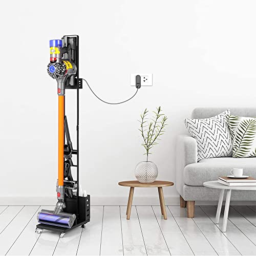 Soporte de Aspiradora Dyson con 4 ruedas y 2 cestas de almacenamiento, Organizador de Accesorios Aspiradora sin Taladrar, Soporte Portatil para Dyson V6/ V7/ V8/ V10/ V11 (Solo Soporte) Cover
