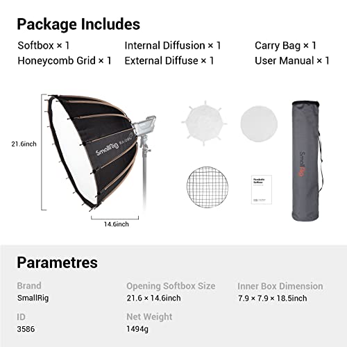 Smallrig Parabolic Softbox Quick Release, Parabolic Softbox, Compatible With Smallrig Rc 120D/Rc 120B/Rc 220D/Rc220B And Other Bowens Mount Light (33.5Inch/85Cm) #TOP6