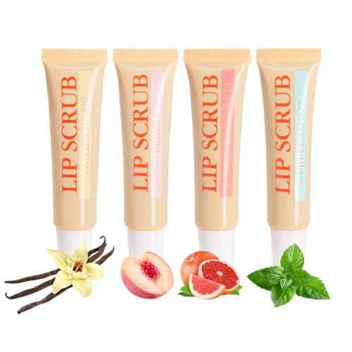 Exfoliante de labios y crema hidratante, pintalabios – exfoliante labial hidratante | 4 x Lip Plumper juego de exfoliante de labios, productos para el cuidado de labios, crema hidratante de labios