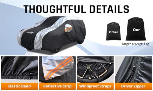 Image of Compact SUV Covers for Waterproof Protection with Silver Stripe Design,SUV Car Covers for Automobiles Universal Fit Audi Q3 Q4, BMW X1, Subaru Crosstrek, Jeep Compass, Kia Sportage, Ford Escape