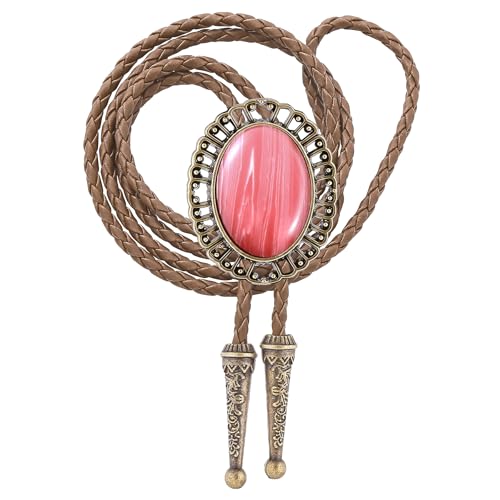 Image of Jeilwiy Bolo Tie for Men Real Stone Westwern Cowboy Ties Silver Bolos Women Leather Necktie Gift for Birthday Christmas
