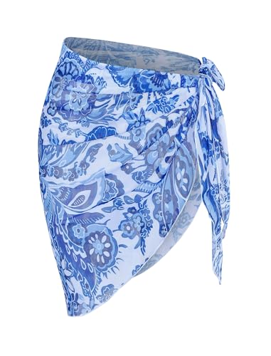 Image of ZAFUL Women's Sarong Coverups Beach Wrap Sheer Bikini Cover Up Mini Skirt | Wraps Swimwear, Cover Ups for Swimwear, Multi-Wear, Texture, Floral