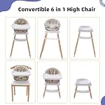 6-in-1 Chaise haute bébé en bois, siège booster, Hrusitoo Chaises haute convertibles pour bébés et tout-petits avec hauteurs réglables et bac à lave-vaisselle amovible