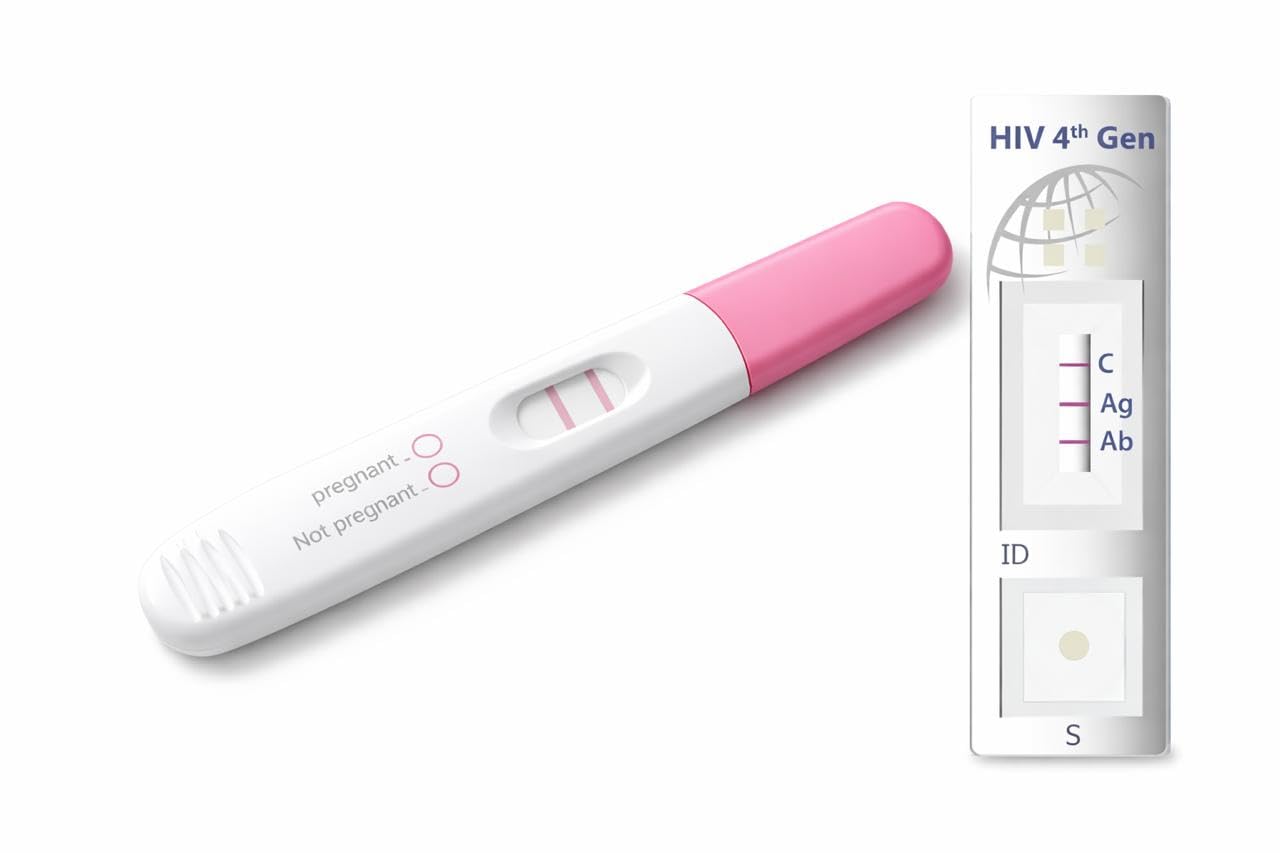 HIV 4th Generation Rapid Test Kit, Dual Detection for HIV-1 and HIV-2 Antibodies, pack of 2. With FREE Pregnancy test Kit.