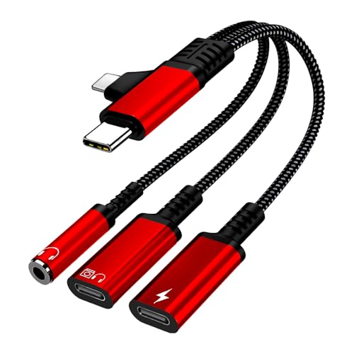 caojunzhen 2 + 3 USB C/Lightning to Typ-C �[�d/�w�b�h�t�H�� �f���A���|�[�g �v���X 3.5mm �w�b�h�t�H�� PD�����[�d�@�\�t�� Lightning�����USB C�|�[�g�Ή� (���b�h)