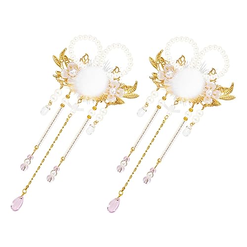 1 ペア ウサギの毛玉ペアクリップ 女の子のためのバレッタ ぶら下がるタッセルバレッタ ぬいぐるみボールかんざし 花タッセルヘアフォーク タッセルヘアクリップ 真珠のヘアピン 合金 MUSISALY