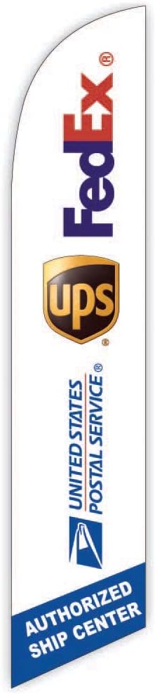 Advertising Feather Flag for FedEx UPS USPS Authorized Ship Center (White) - Replacement Flag Only (without Poleset)