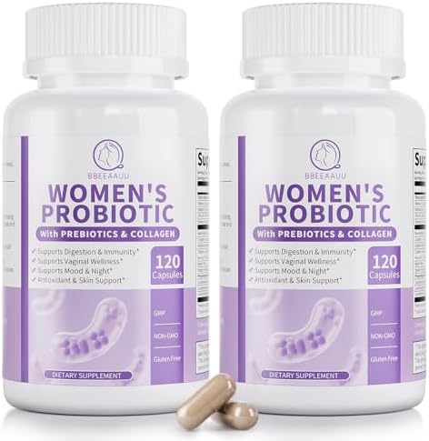 Probiotics for Women pH Balance with Lactobacillus & Prebiotics & Collagen & Cranberry Womens Probiotic, for Digestion* & Immunity*, Gluten Free, Shelf Stable 120 Capsules, 2 Pack