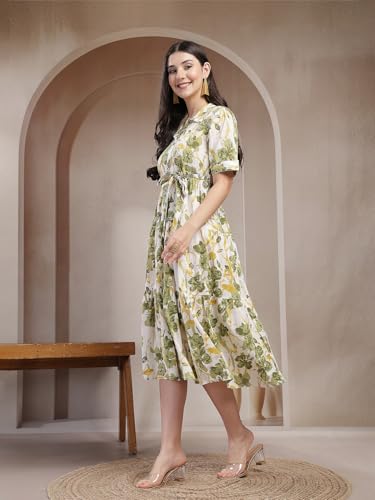 Image of Stylum Women's Floral Printed Cotton Flared Dress