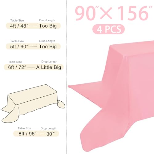 Image of 4 Pack Rectangle Tablecloth 90x156 Inch Washable Polyester Table Cover for Wedding Dining Table Buffet Parties Banquet Decoration(Pink)