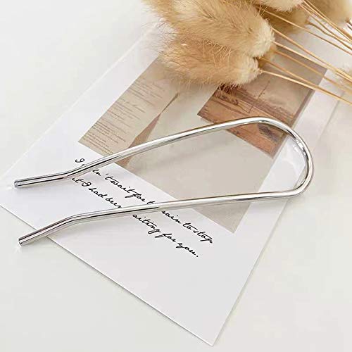 HYFEEL Metal Hair Fork 4.6 inch Simple U Shape Updo Hair Sticks Alloy Gold-plated 2 Prong Bun Hair Pins Clips Grips for Women Thick Hair Styling Tool Accessories, 3 Pack, Gold, Rose Gold, Silver - Thumbnail 6