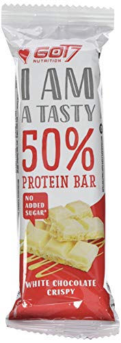 GOT7 50% Protein Bar 60g - Protein Riegel ohne Zuckerzusatz - Low Sugar Eiweißriegel - Fitness Riegel - Geschmack"White-Chocolate-Crispy" - 10er Pack (10 x 60g)