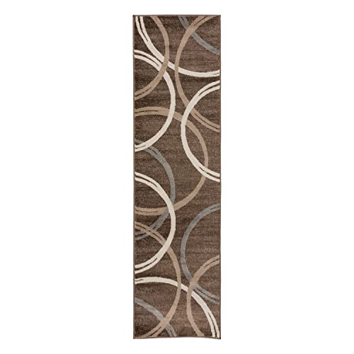 Rugshop Modern Wavy Circles Design Runner Rug 2' X 7' 2" Brown #TOP1