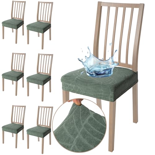 Viste tu hogar Pack 6 Funda Silla Comedor de 45 a 55 CM, Sin Respalda, 100% Poliéster, Impermeable, Fácil de Instalar y Limpiar, Hojas, Agua Verde