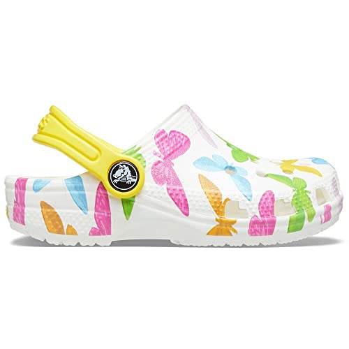Image of Crocs Unisex-Child Classic Seasonal Print Clogs, Butterfly /White, 3 Little Kid