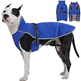 IDOMIK Dog Winter Jacket, Adjustable Waterproof Dog Warm Coat with Fleece Lining, Turtleneck Windproof Cold Weather Coats for Winter, Reflective Warm Snow Jacket for Schnauzer French Bulldog,Blue,M