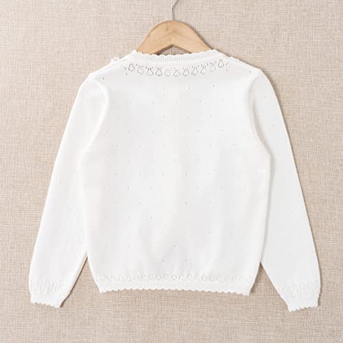 Little Girls Long Sleeve Bolero Shrug Lace Short Cardigan Long Sleeve Button Knitted Tops Type B White 3-4 Years4
