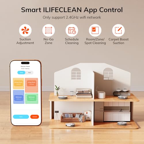 Image of ILIFE A30s Robot Vacuum, 10000Pa Max Suction Robotic Vacuum Cleaner with LiDAR Navigation, Home Mapping, No-Go Zone, 150 Mins, 2.4G WiFi /App /Alexa /Remote Control, for Hard Floor Carpet and Pet Hair
