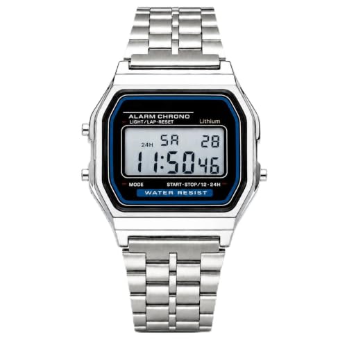 Image of Vintage Glow Digital Watch | Alarm & Stopwatch, Water Resistant, 12 /24-Hour Format, Square Dial, Calendar Display