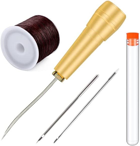 Leather Sewing Kit DIY Leather Sewing Awl Needle with Copper Handle Set Leather Canvas Tent Shoes Repairing Tool Stitching - (Color: White bleach)