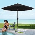 JEAREY 10ft Patio Umbrella Outdoor Umbrella with Auto Tilt Crank System, Market Table Umbrella 8 Sturdy Ribs UV Protection for Pool Deck Garden Backyard, Fade-Resistant Olefin Canopy (Black)