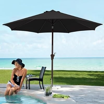 JEAREY 10ft Patio Umbrella Outdoor Umbrella with Auto Tilt Crank System, Market Table Umbrella 8 Sturdy Ribs UV Protection for Pool Deck Garden Backyard, Fade-Resistant Olefin Canopy (Black)