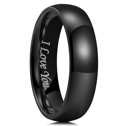 Alliance noire en acier 316L poli brillant de 6mm pour homme et femme