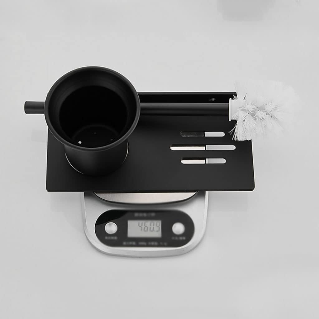 Toilet Brush Holder Toilet Bowl Brush Space Aluminum Long Handle Toilet Brush Punch-Free Wall-Mounted Toilet Brushes for Bathroom with Holder for Bathroom Toilet Brush with Holder Toilet Brush (Bla