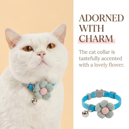 Image of Qpets Crochet Flower Cat Collar Quick Release Cute Plush Kitten Neckband